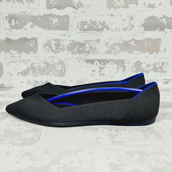 NEW Rothy's The Flat Black Knit Pointy Toe Slip On Loafers W573